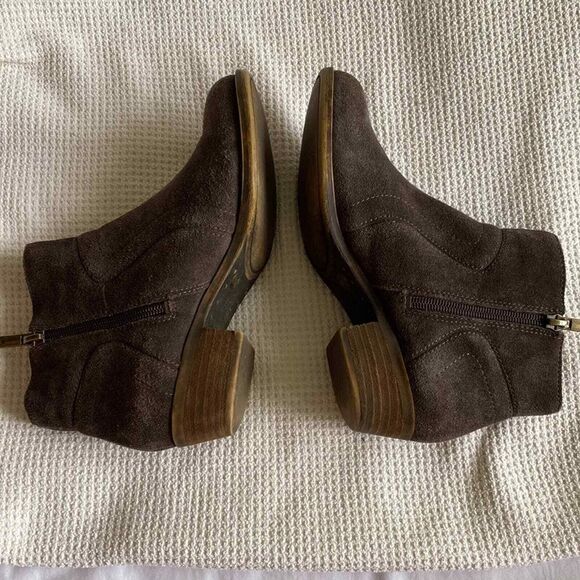 Lucky Brand Distressed Western Ankle Boot Brown Suede Womens 6 Chunky Heel - Picture 8 of 14